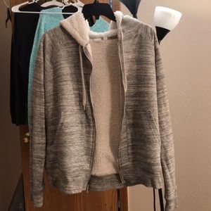 Grey striped jacket with fur inside